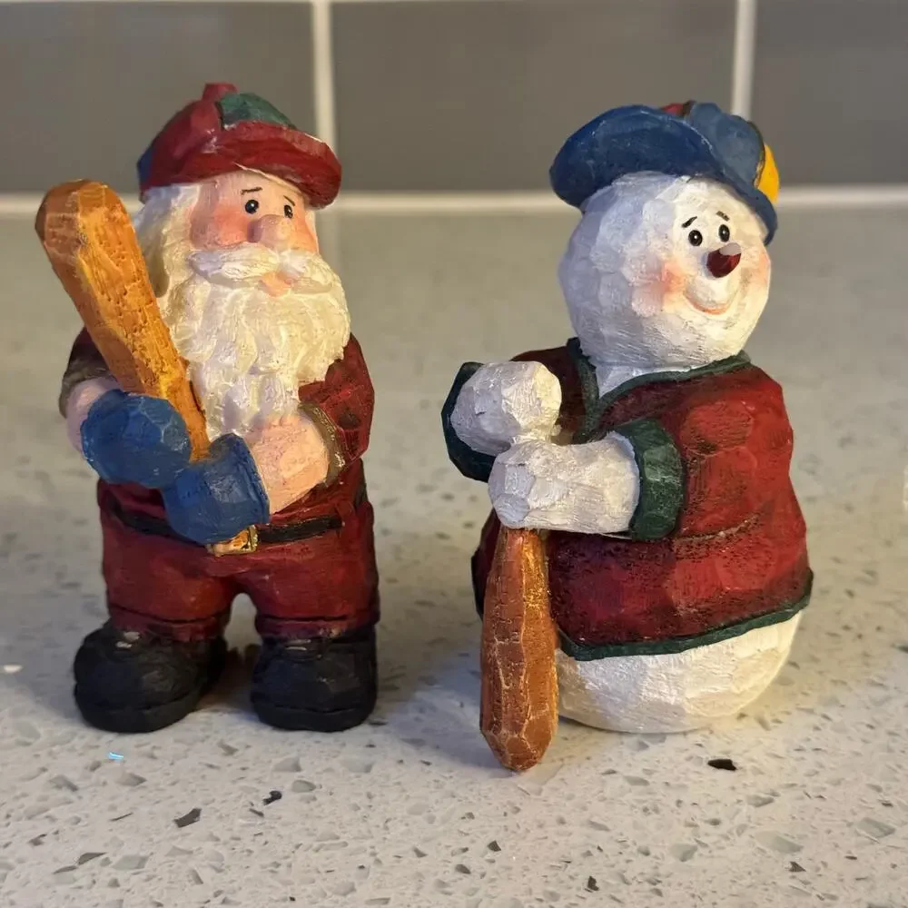 Y2K Vintage Sports Santa Frosty Baseball Christmas Figurines Bat Cap Uniform